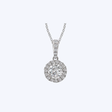 14K White Gold Linear 0.35ctw Diamond Halo Pendant - 18" (KI)