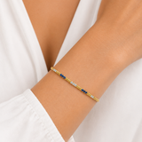 14K Yellow Gold Gemstone and Diamond Ribbed Flex Bracelet - 7"(HM)