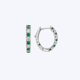 14K White Gold Natural 0.54ctw Emerald & 0.48ctw Diamond Inside/Out Huggie Hoop Earrings – 18mm (DU)