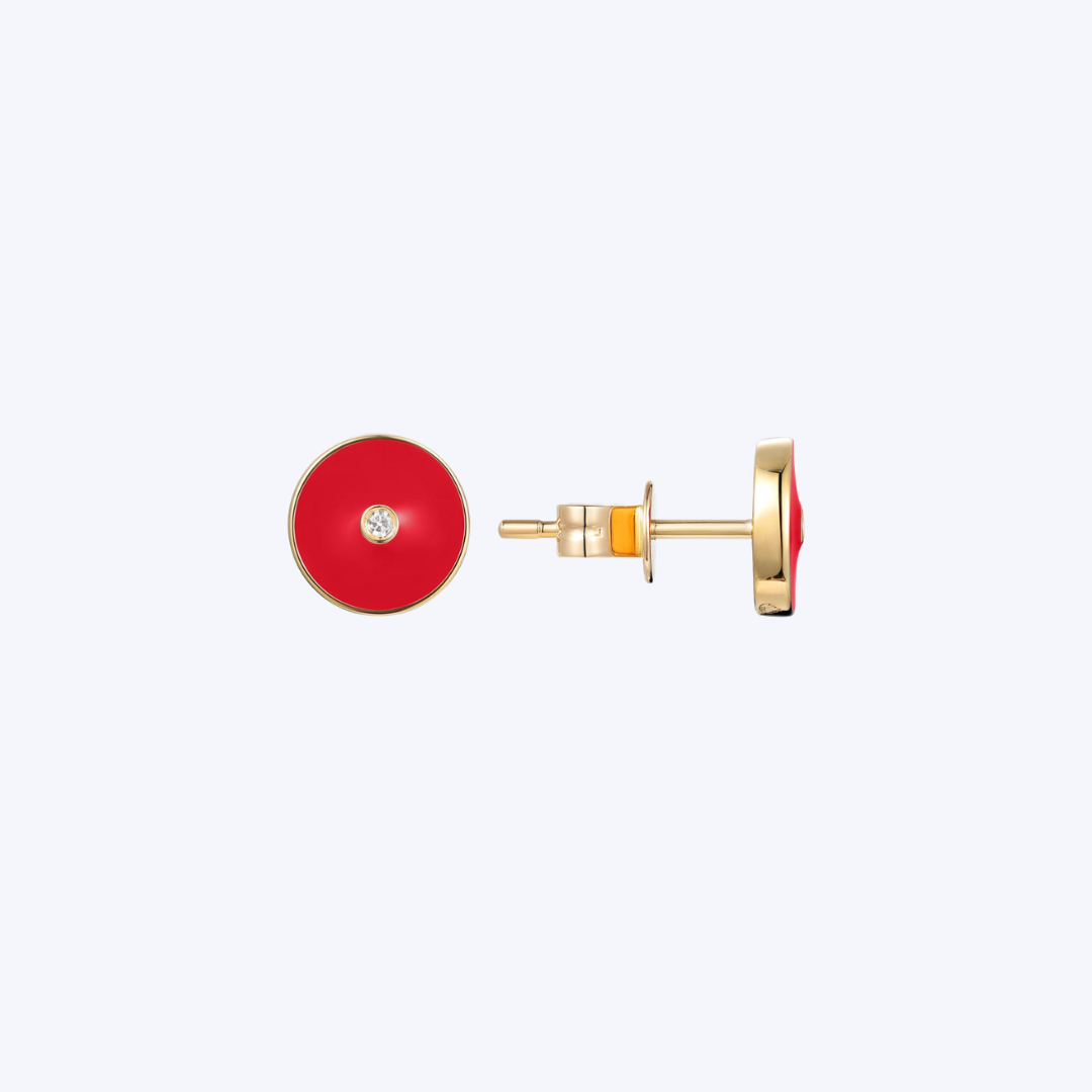 Luvente 14K Yellow Gold Round Enamel & 0.02ctw Diamond Studs