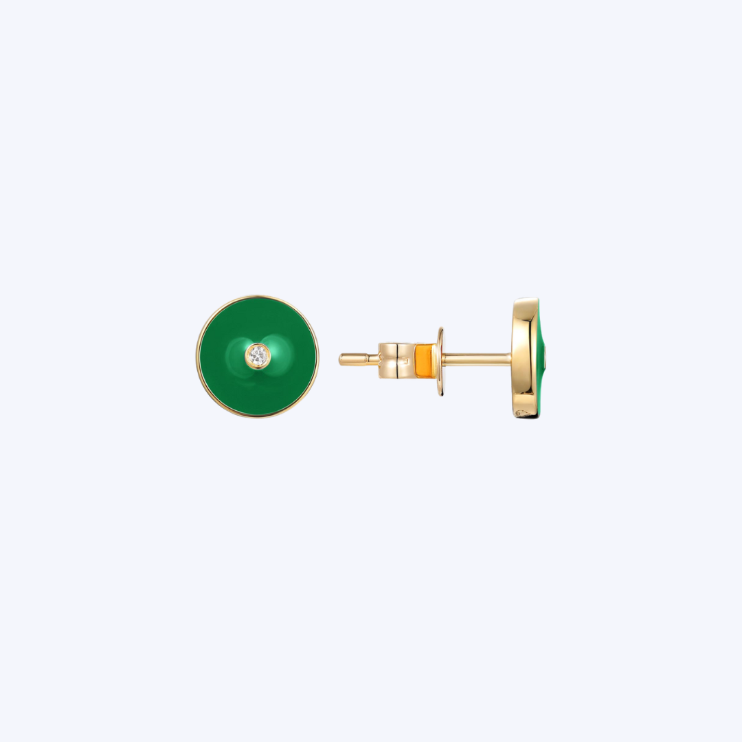 Luvente 14K Yellow Gold Round Enamel & 0.02ctw Diamond Studs