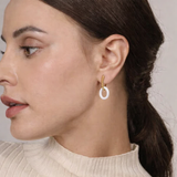 Gabriel & Co 14K Yellow Gold White Oval Ceramic Huggie Drop Earrings