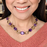 18K Yellow Gold 12.50ctw Amethyst Link Necklace - 103.5gr/19" (EST)