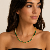 14K Yellow Gold 14.60ctw Bezel Set Oval Emerald Semi-Tennis Necklace - 15-18" (WCLOUD)