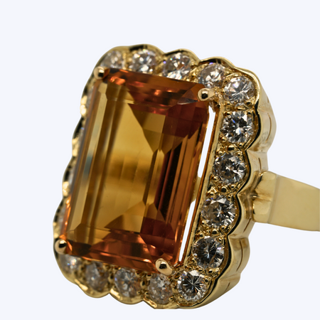 Citrine and Diamond Halo Ring