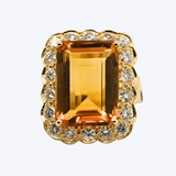 Citrine and Diamond Halo Ring