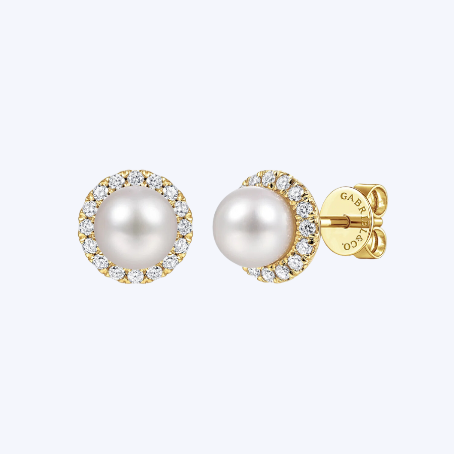 Pearl with Diamond Halo Studs
