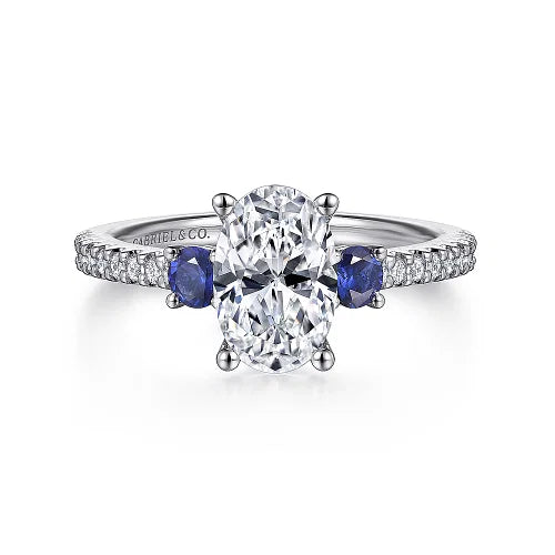 Chantal Oval Three Stone Sapphire and Diamond Engagement Ring