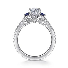 Load image into Gallery viewer, Chantal Oval Three Stone Sapphire and Diamond Engagement Ring
