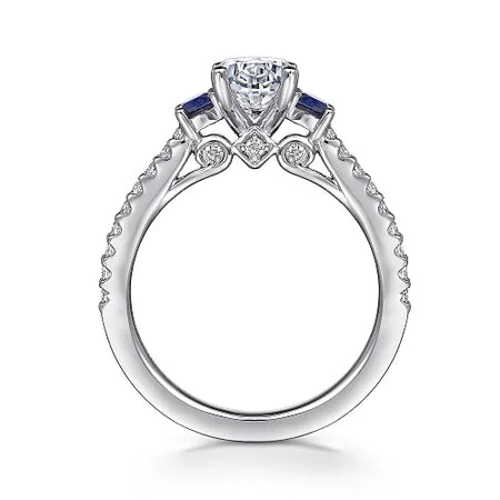 Chantal Oval Three Stone Sapphire and Diamond Engagement Ring