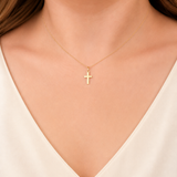 14K Yellow Gold Cross Pendant Necklace - 13.5"/0.58gr (EST)