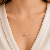 14K Yellow Gold Morganite and 0.06ctw Diamond Pendant Necklace - 16-18"/1.83gr (EST)