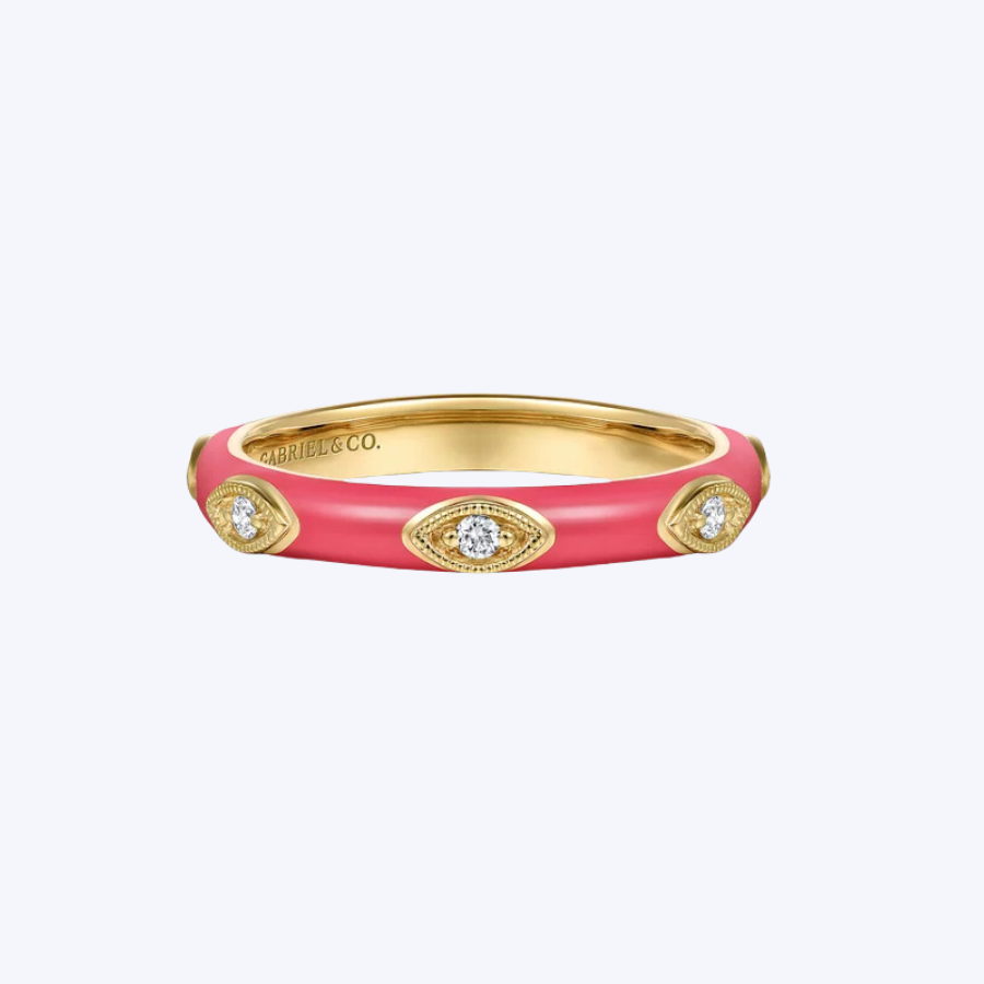 Enamel - 14K Yellow Gold Diamond Stackable Ring