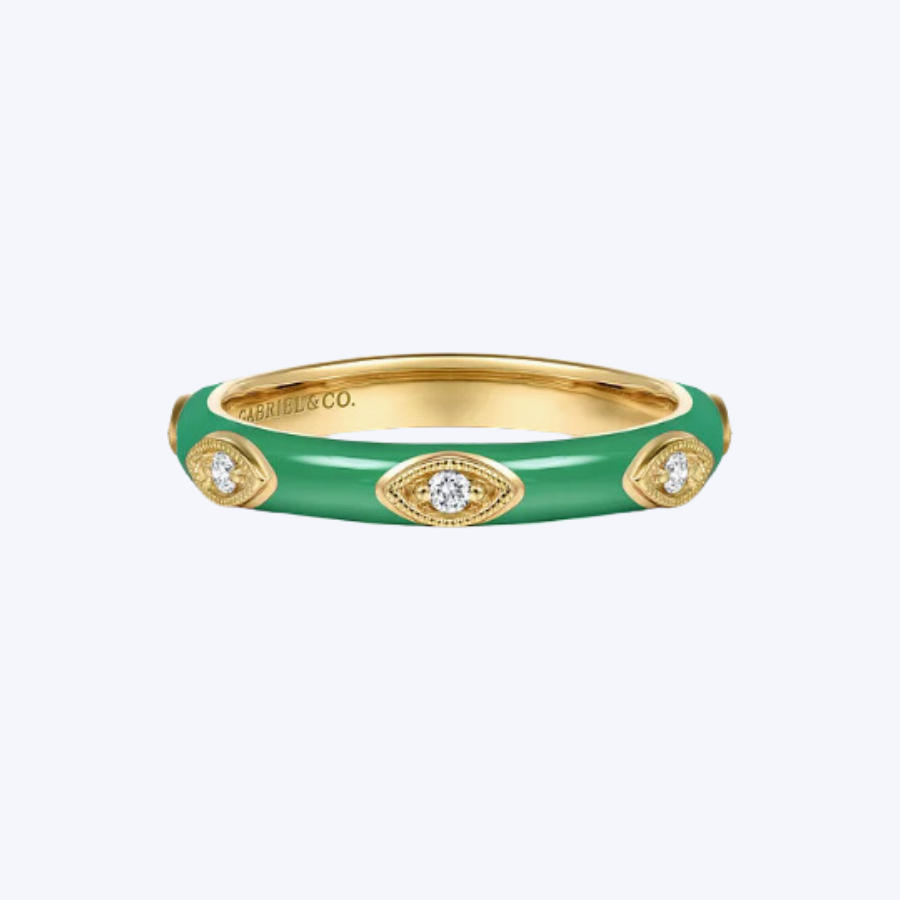 Enamel - 14K Yellow Gold Diamond Stackable Ring