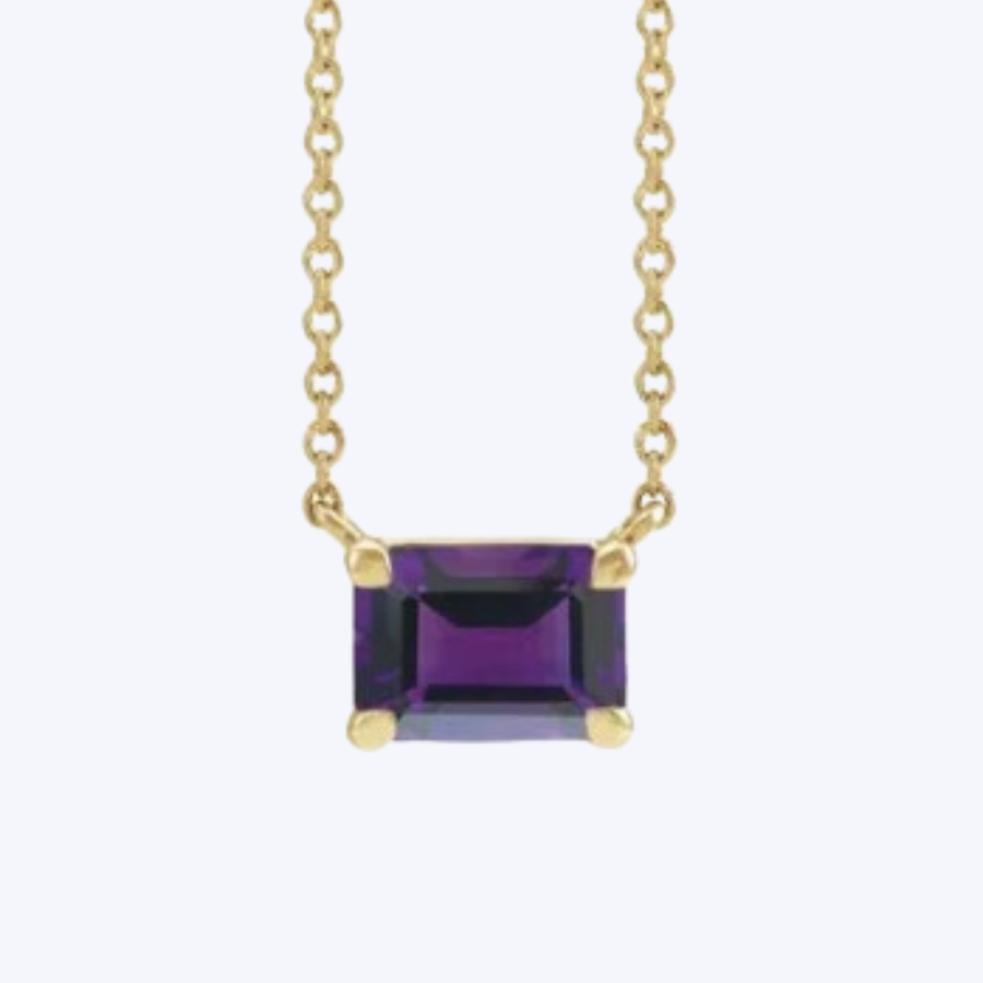 Yellow Gold Amethyst Claw Prong Necklace