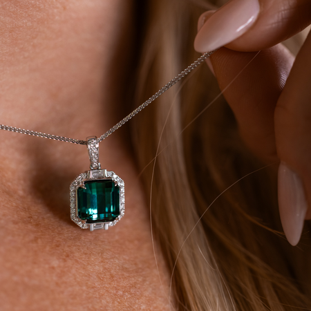 Green Tourmaline and Diamond Pendant Necklace