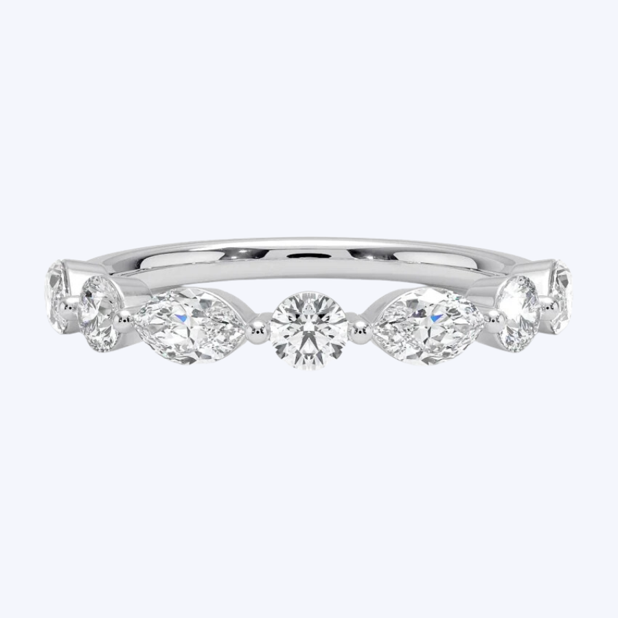 Single Prong Alternating Round Brilliant and Marquise Cut Diamond Band