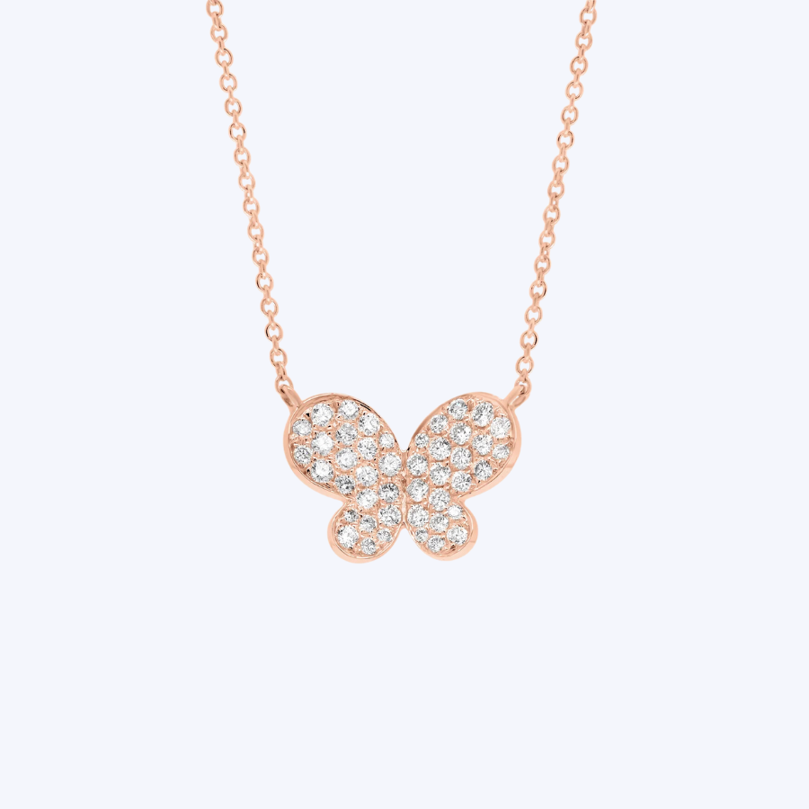 Diamond Pave Butterfly Pendant Necklace