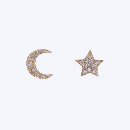 Moon and Star Diamond Studs