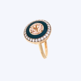 Mina Collection Petrol Blue Enamel with Morganite and Diamond Halo Ring