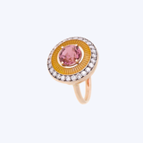 Mina Collection Yellow Enamel with Pink Tourmaline and Diamond Halo Ring