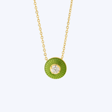 Mina Collection Petite Kiwi Green Enamel Set with Diamond Circle Pendant