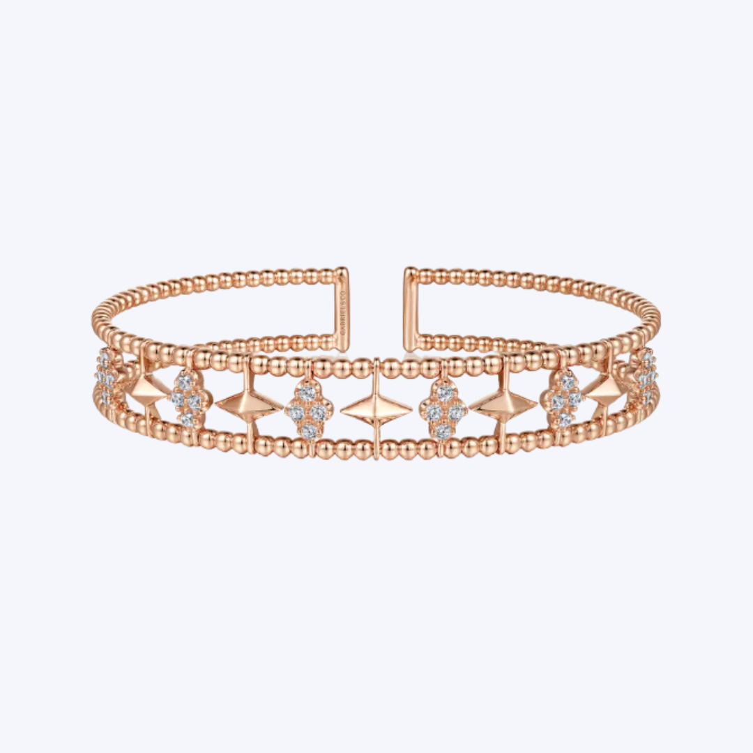 Bujukan Diamond Cluster and Gold Pyramid Cuff Bangle