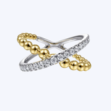 White Yellow Gold Bujukan Diamond Criss Cross Ring