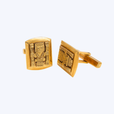 Aztec Sun God Engraved Gold Cufflinks
