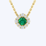 Diamond Halo and Round Emerald Center Pendant Necklace