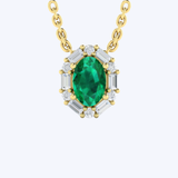 Oval Emerald and Diamond Baguette Pendant Necklace