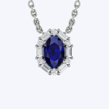 Oval Sapphire and Diamond Baguette Pendant Necklace