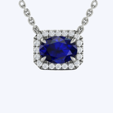 Diamond Cushion Halo and Oval Sapphire Necklace