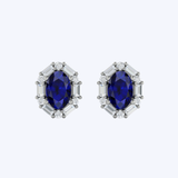 Oval Sapphire and Diamond Baguette Earrings