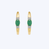 Classic Oval Emerald & Diamond Huggie Earrings
