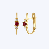 Round Ruby & Diamond Accents Huggie Earrings