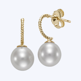 Twisted Gold Hoop Pearl Drop Earrings