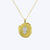 Brushed Gold Diamond Hamsa Medallion Necklace