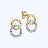 Open Circle Twisted Rope and Diamond Stud Earrings