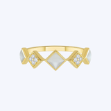 Geometric Diamond and Mother of Pearl Inlay Ring