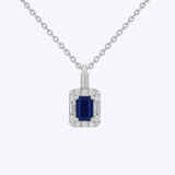 Emerald-Cut Sapphire and Diamond Halo Pendant Necklace