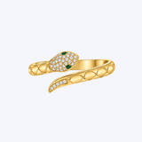 14K Yellow Gold .10ctw Diamond and .03ctw Emerald Snake Ring - Sz 6.5 (R+J)