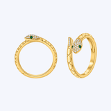 14K Yellow Gold .10ctw Diamond and .03ctw Emerald Snake Ring - Sz 6.5 (R+J)