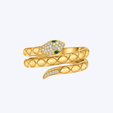 14K Yellow Gold .10ctw Diamond and .03ctw Emerald Snake Wrap Ring - Sz 6.5 (R+J)