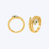14K Yellow Gold .10ctw Diamond and .03ctw Emerald Snake Wrap Ring - Sz 6.5 (R+J)