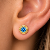 14K Yellow Gold 0.55ctw Swiss Blue Topaz Bezel Stud Earrings