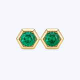 14K Yellow Gold 0.61ctw Emerald Bezel Hexagon Stud Earrings