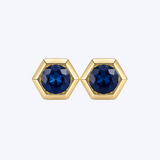 14K Yellow Gold 0.64ctw Sapphire Bezel Hexagon Stud Earrings