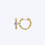 14K Yellow Gold 0.32ctw Bezel Set Oval Diamond Braided Huggie Earrings - 16mm (WCLOUD)
