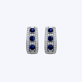 18K White Gold 0.17ctw Diamond and 1.20ctw Sapphire Huggies - 16mm (EST)